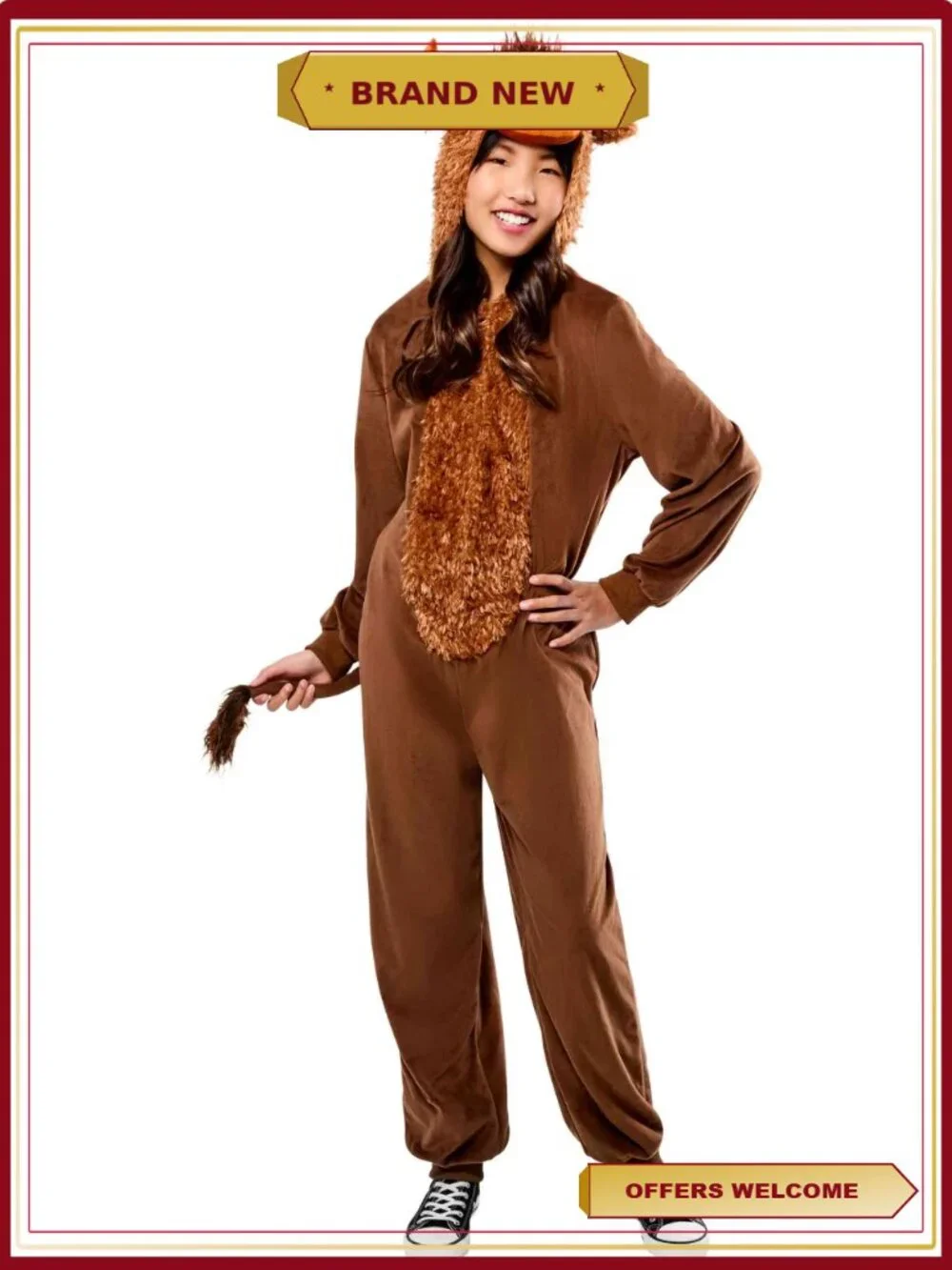 Highland Cow Costume Hooded Jumpsuit Kids Size L Halloween Pretend Play